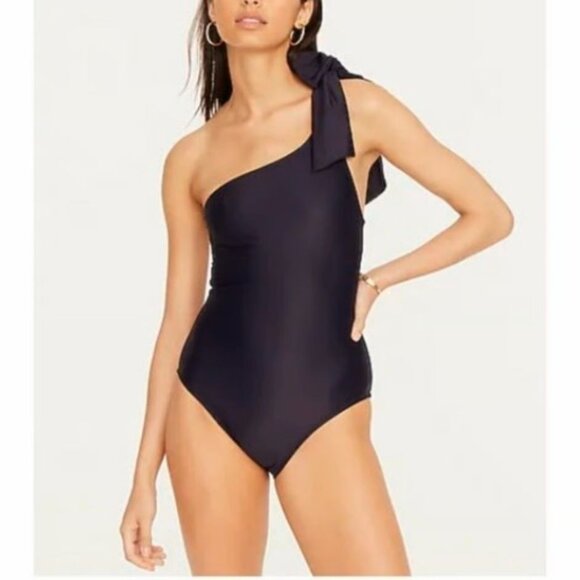 J.Crew Size 22 NEW Navy Blue Bow Tie One-Shoulder One-Piece Bathing Swimsuit - Picture 1 of 12